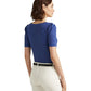 Ralph Lauren Women's Cotton Blend Elbow Sleeve Tee Blue Size Petite X-Small