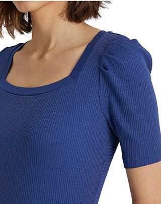 Ralph Lauren Women's Cotton Blend Elbow Sleeve Tee Blue Size Petite X-Small