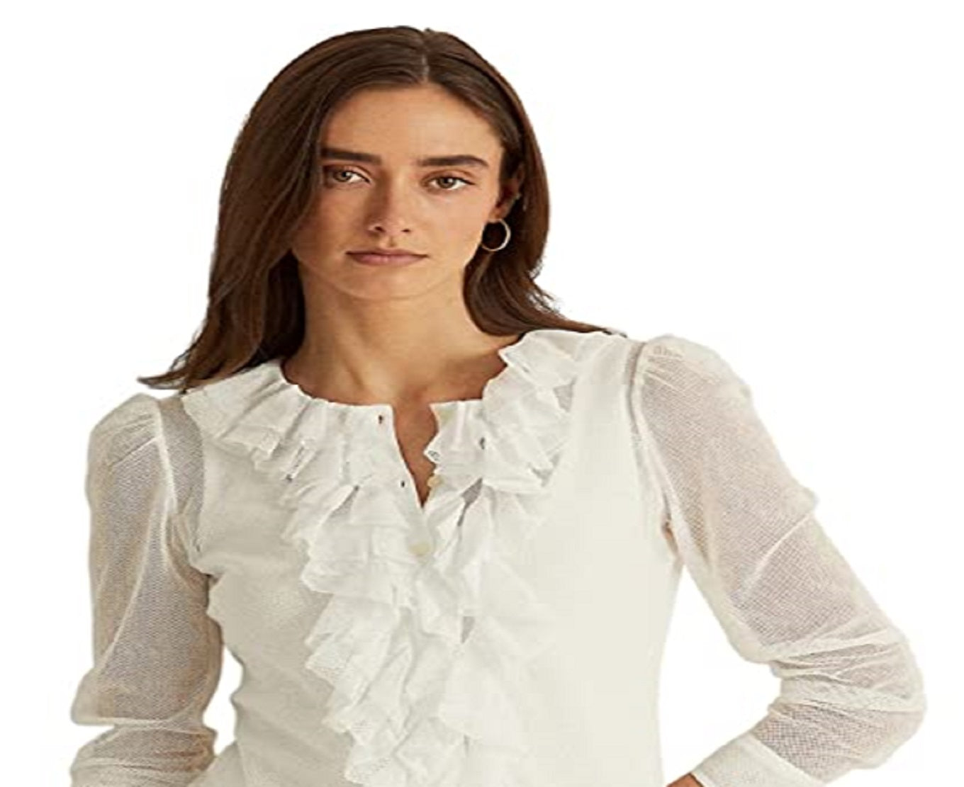 Ralph Lauren Women's Ruffle Trim Tulle Cardigan White Size Petite Large