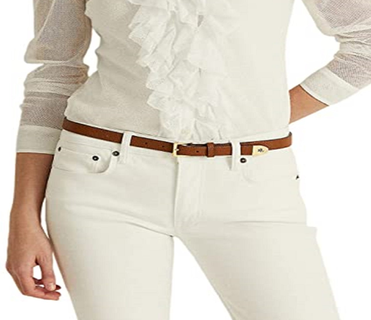 Ralph Lauren Women's Ruffle Trim Tulle Cardigan White Size Petite Large