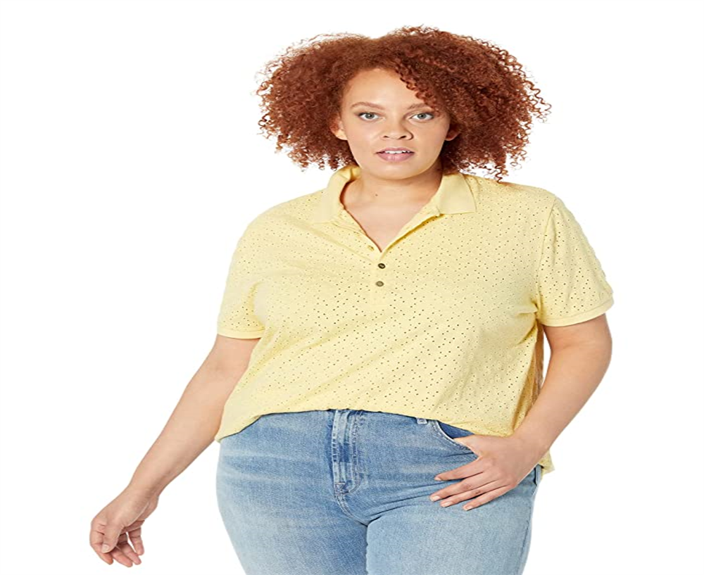 Ralph Lauren Women's Eyelet Jersey Polo Shirt Yellow Size 2X