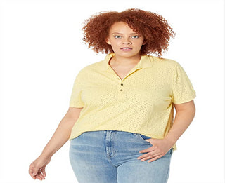 Ralph Lauren Women's Eyelet Jersey Polo Shirt Yellow Size 2X