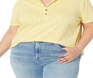 Ralph Lauren Women's Eyelet Jersey Polo Shirt Yellow Size 2X