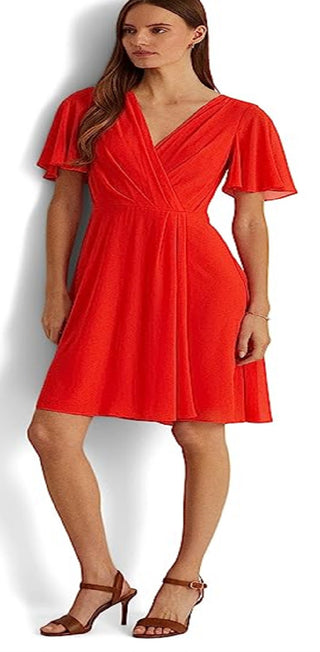 Ralph Lauren Women's Flutter Sleeve Georgette Dress Red Size 12