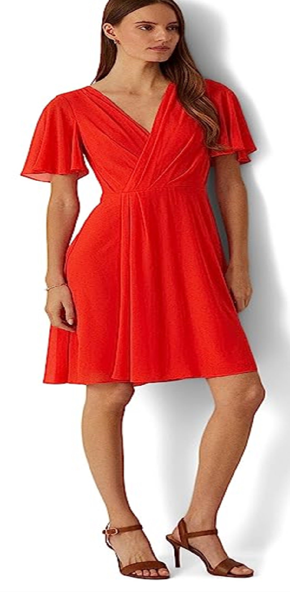 Ralph Lauren Women's Flutter Sleeve Georgette Dress Red Size 12