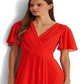 Ralph Lauren Women's Flutter Sleeve Georgette Dress Red Size 12
