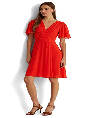 Ralph Lauren Women's Flutter Sleeve Georgette Dress Red Size 14