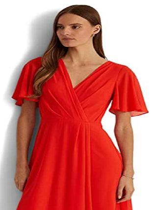 Ralph Lauren Women's Flutter Sleeve Georgette Dress Red Size 14