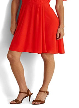 Ralph Lauren Women's Flutter Sleeve Georgette Dress Red Size 14