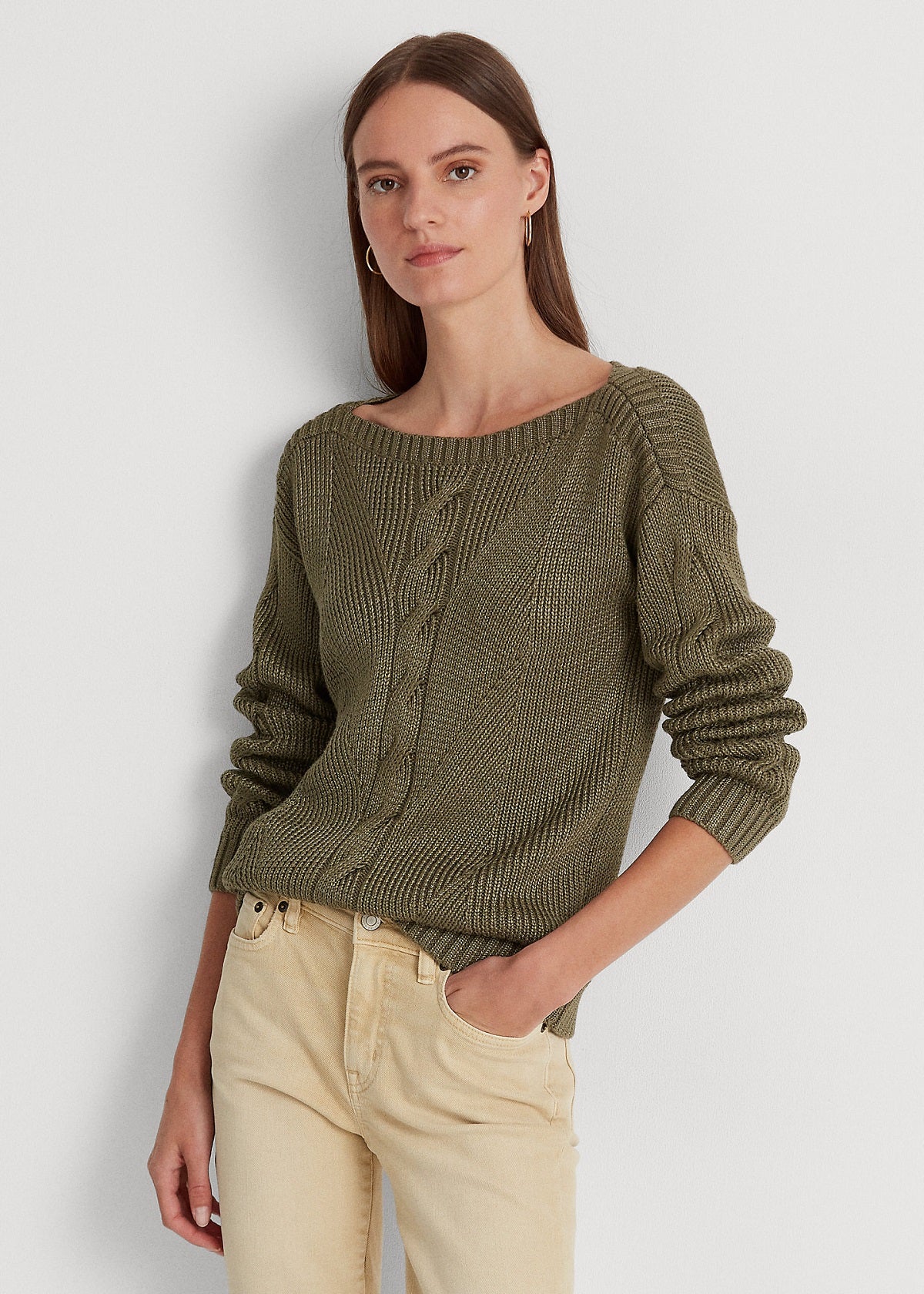 Ralph Lauren Women's Cable Knit Cotton Blend Sweater Green Size X-Small