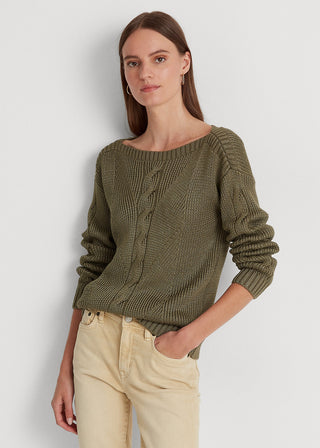 Ralph Lauren Women's Cable Knit Cotton Blend Sweater Green Size X-Small
