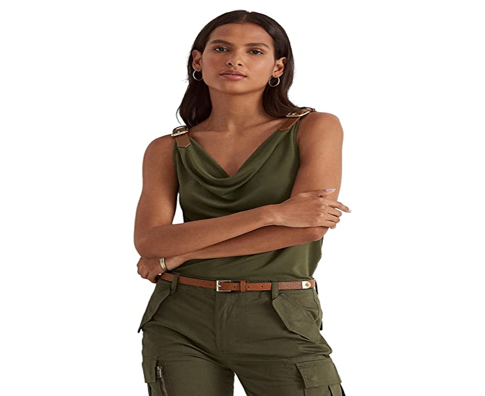 Ralph Lauren Women's Jersey Cowl Neck Tank Top Green Size Medium