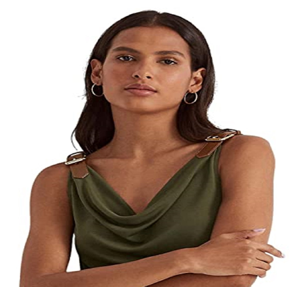 Ralph Lauren Women's Jersey Cowl Neck Tank Top Green Size Medium
