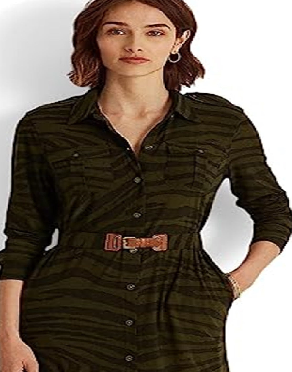 Ralph Lauren Women's Zebra Print Stretch Jersey Shirtdress Green Size Medium