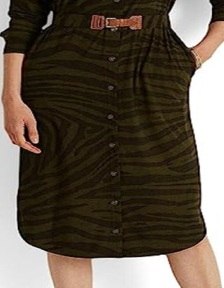 Ralph Lauren Women's Zebra Print Stretch Jersey Shirtdress Green Size Medium