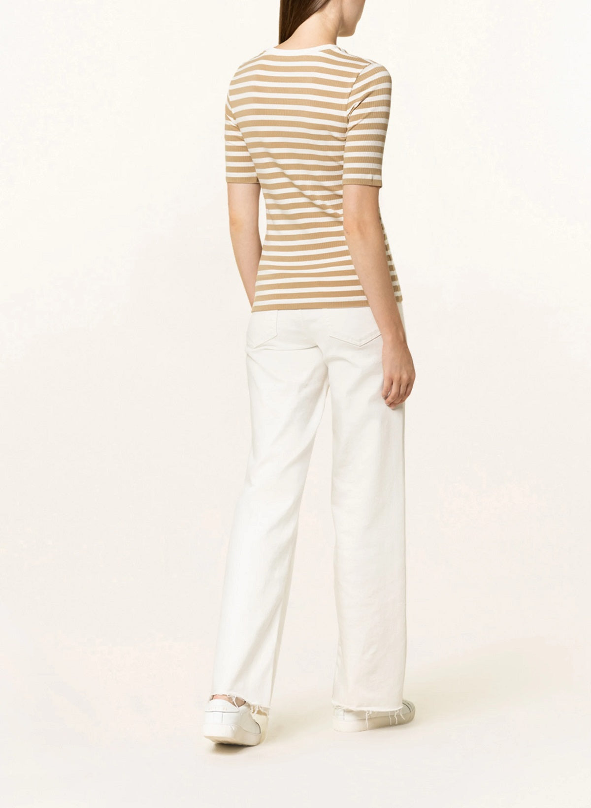 Ralph Lauren Women's Striped Cotton Blend Henley Tee Beige Size X-Large