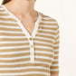 Ralph Lauren Women's Striped Cotton Blend Henley Tee Beige Size X-Large