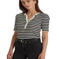Ralph Lauren Women's Striped Cotton Blend Henley Tee Black Size X Large
