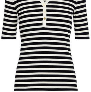 Ralph Lauren Women's Striped Cotton Blend Henley Tee Black Size X-Small