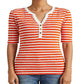 Ralph Lauren Women's Striped Cotton Blend Henley Tee Orange Size Medium