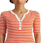 Ralph Lauren Women's Striped Cotton Blend Henley Tee Orange Size Medium