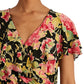 Ralph Lauren Women's Ruffled Tie Elastic Waist Floral Flutter Sleeve Top Black Size X Large