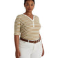 Ralph Lauren Women's Striped Cotton Blend Henley Tee Beige Size 2X