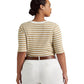 Ralph Lauren Women's Striped Cotton Blend Henley Tee Beige Size 2X