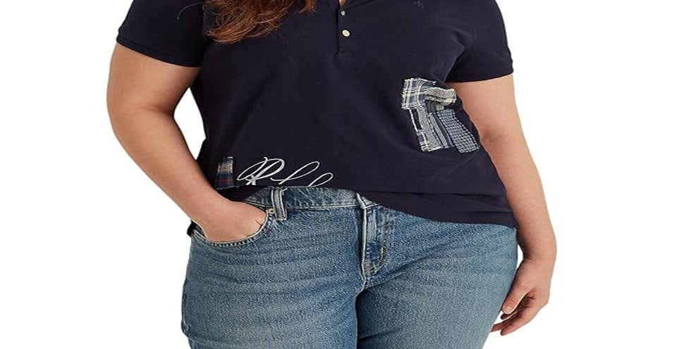 Ralph Lauren Women's Logo Graphic Short Sleeve Collared Polo Top Blue Size 3X