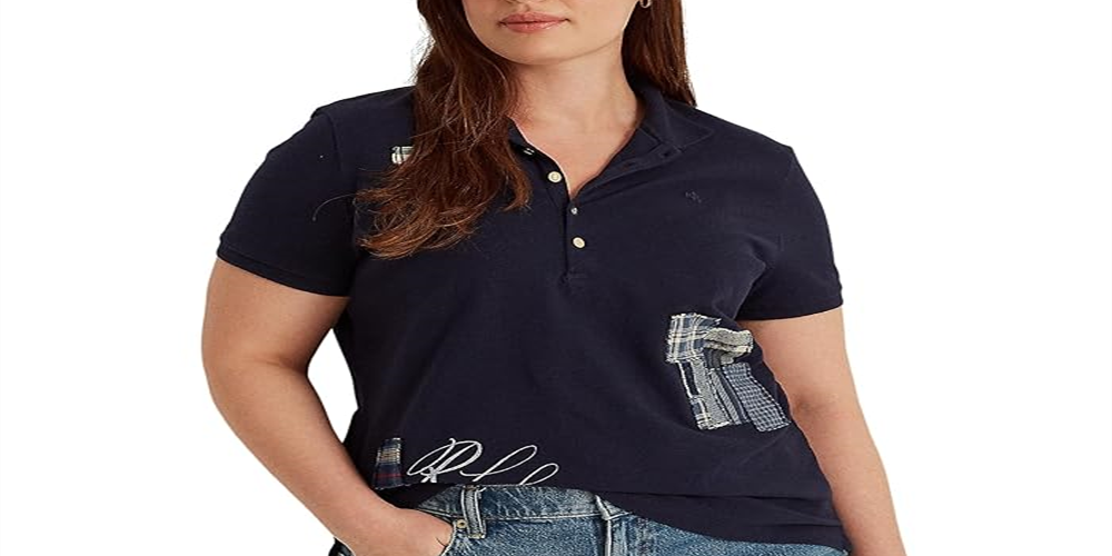 Ralph Lauren Women's Logo Graphic Short Sleeve Collared Polo Top Blue Size 3X