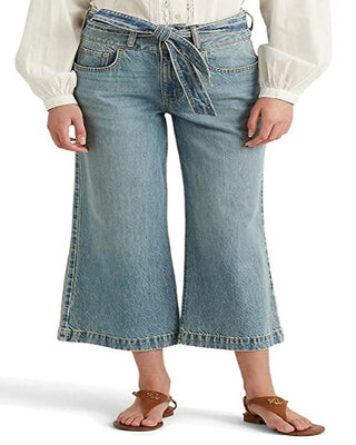 Ralph Lauren Women's Cropped Wide Leg Jeans Blue Size 14