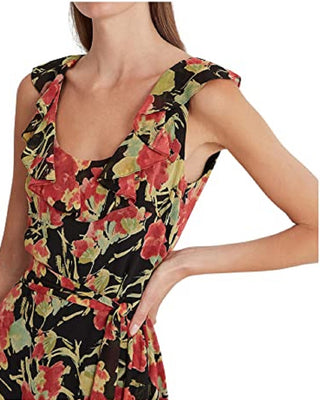 Ralph Lauren Women's Floral Crinkle Georgette Dress Black Size 14