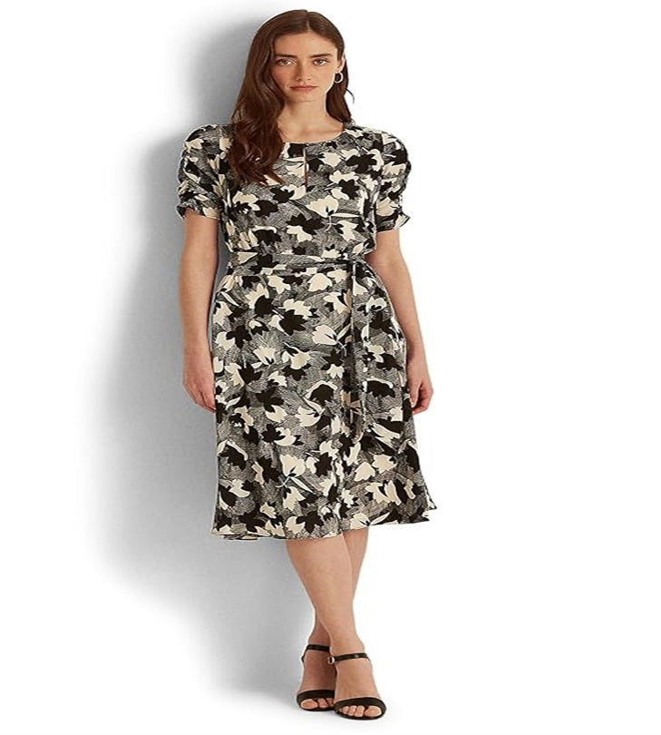 Ralph Lauren Women's Printed Bubble Crepe Dress White Size 10