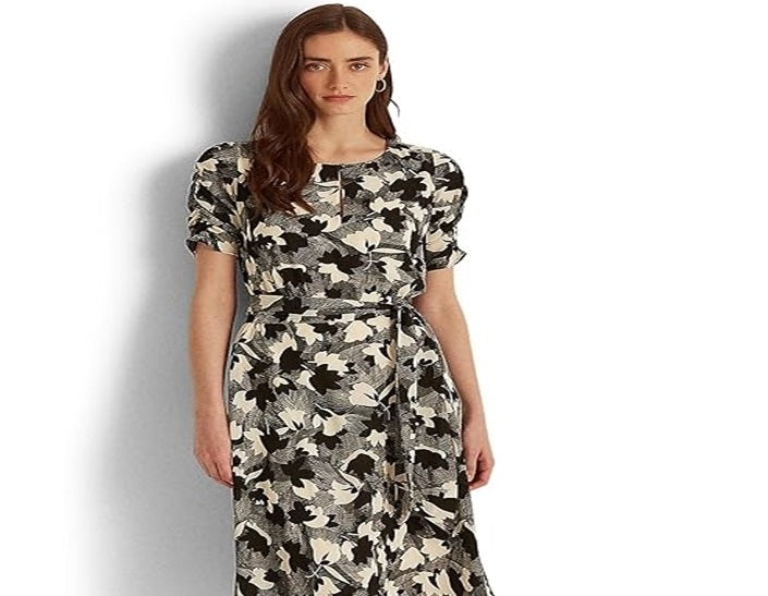 Ralph Lauren Women's Printed Bubble Crepe Dress White Size 10