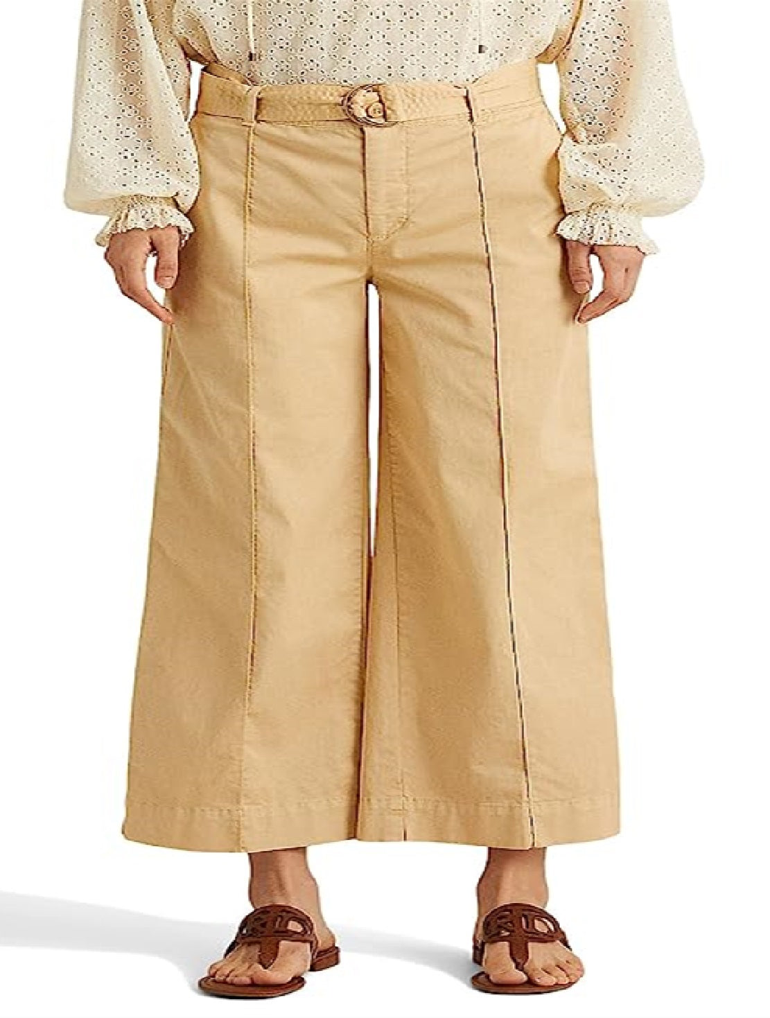 Ralph Lauren Women's Micro Sanded Twill Belted Wide Leg Pants Brown Size 12