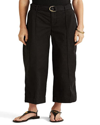 Ralph Lauren Women's Micro Sanded Twill Belted Wide Leg Pants Black Size 8