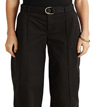 Ralph Lauren Women's Micro Sanded Twill Belted Wide Leg Pants Black Size 8