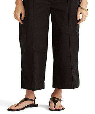 Ralph Lauren Women's Micro Sanded Twill Belted Wide Leg Pants Black Size 8