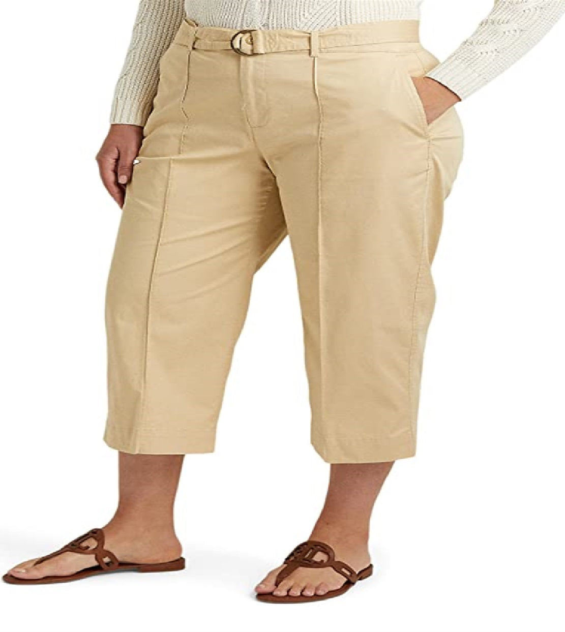 Ralph Lauren Women's Micro Sanded Twill Belted Wide Leg Pants Brown Size Petite Small