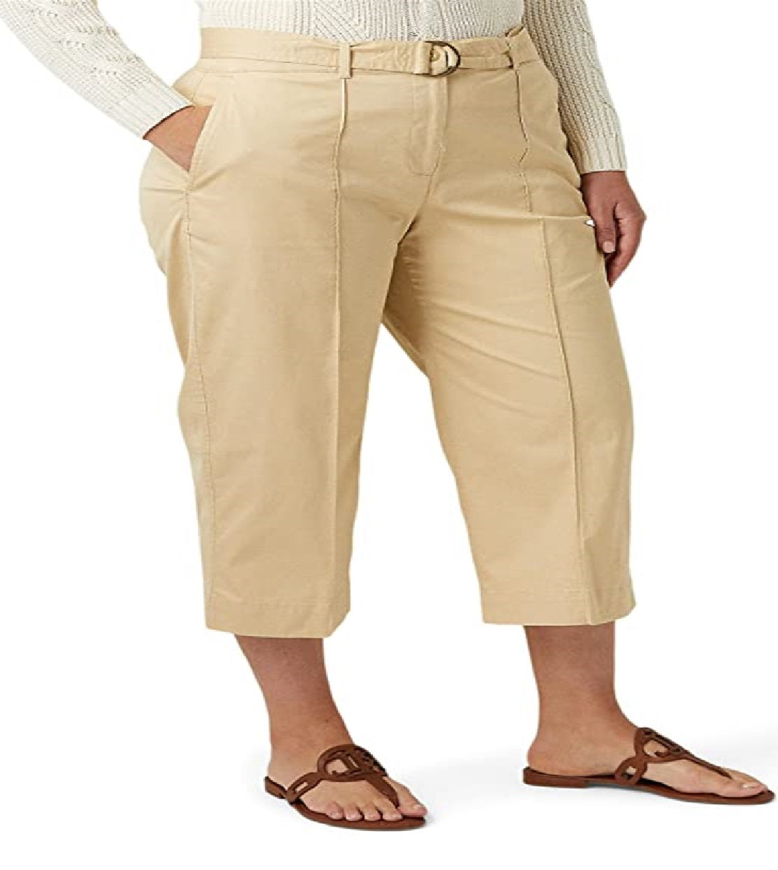 Ralph Lauren Women's Micro Sanded Twill Belted Wide Leg Pants Brown Size Petite Small