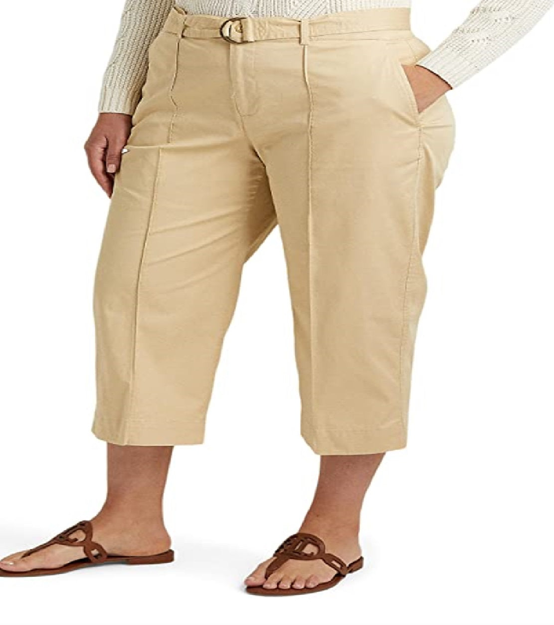 Ralph Lauren Women's Micro Sanded Twill Belted Wide Leg Pants Brown Size 20W