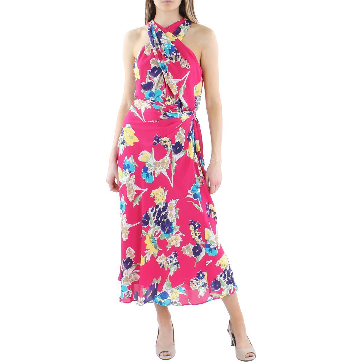 Ralph Lauren Women's Floral Halter Maxi Dress Pink Size 14