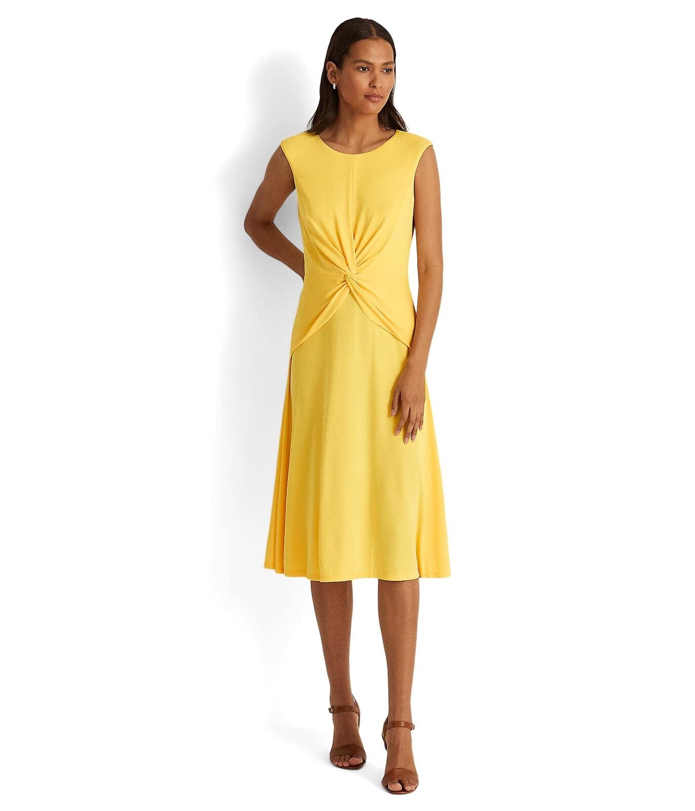 Ralph Lauren Women's Twist Front Jersey Dress Yellow Size 12