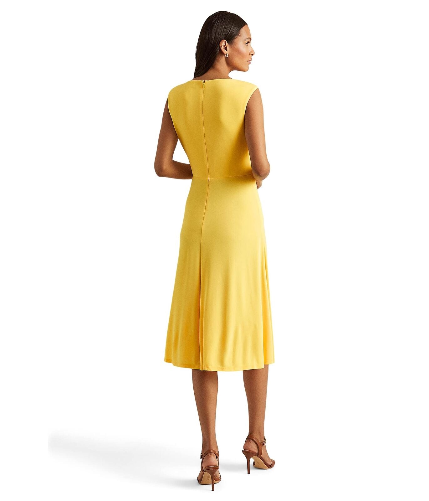 Ralph Lauren Women's Twist Front Jersey Dress Yellow Size 12