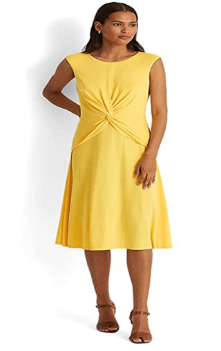 Ralph Lauren Women's Twist Front Jersey Dress Yellow Size 14