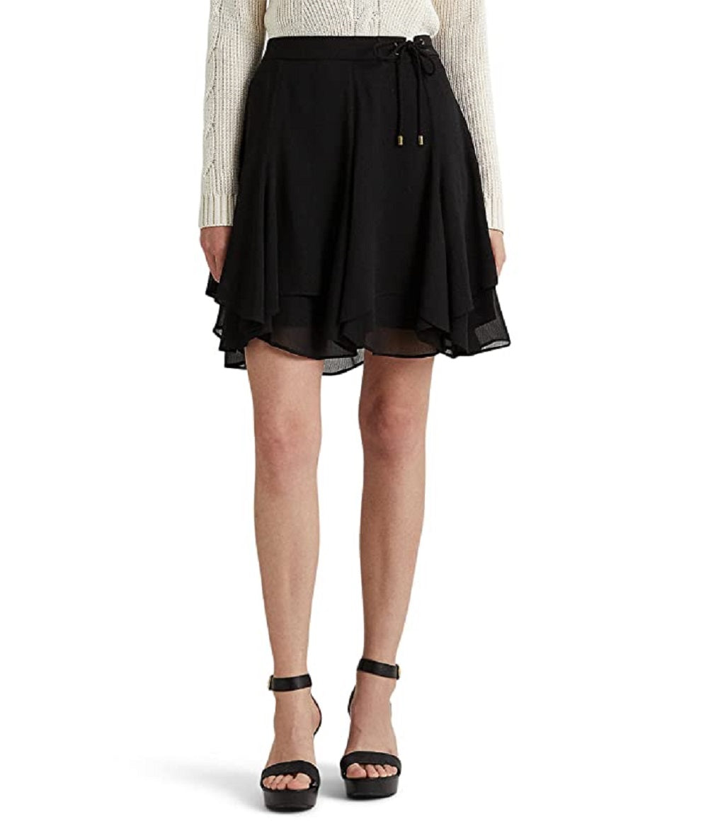 Ralph Lauren Women's Crinkle Georgette Skirt Black Size 6