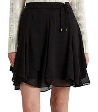Ralph Lauren Women's Crinkle Georgette Skirt Black Size 6