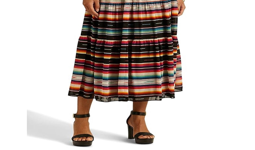 Ralph Lauren Women's Striped Crinkle Georgette Skirt Black Size 10