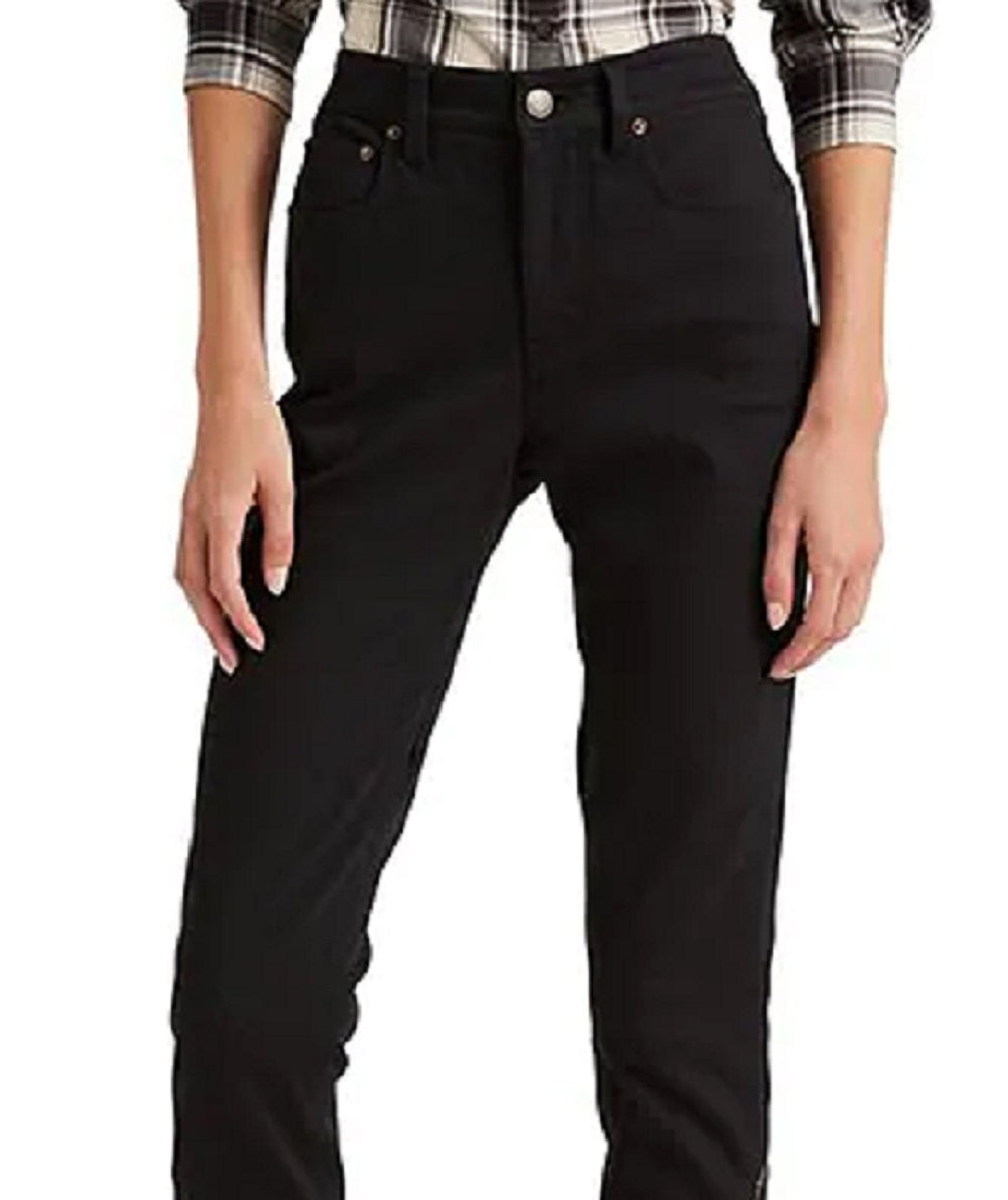 Ralph Lauren Women's Embroidered High Rise Skinny Ankle Jeans Black Size 16