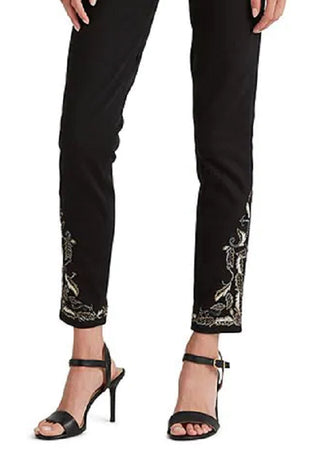 Ralph Lauren Women's Embroidered High Rise Skinny Ankle Jeans Black Size 16